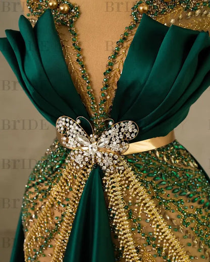 Emerald Green Mermaid Prom Dress Sleeveless Spaghetti Strap Long Evening Gown