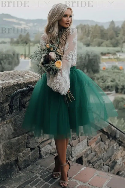 Blue Simple Wedding Dress A Line Designed Neckline Lace Tulle Bridal Gowns