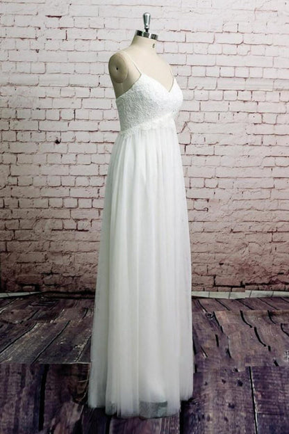 Empire Spaghetti Strap Lace Tulle Wedding Dress