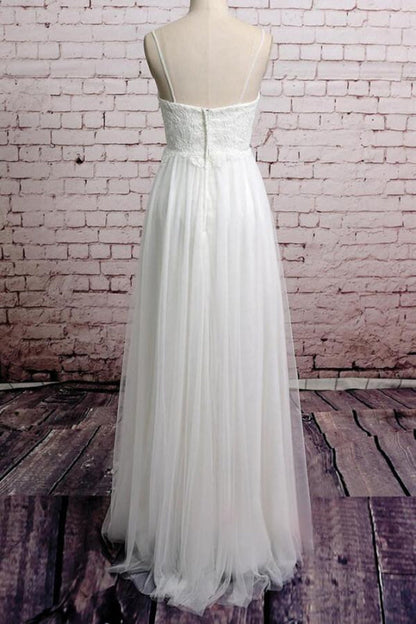 Empire Spaghetti Strap Lace Tulle Wedding Dress