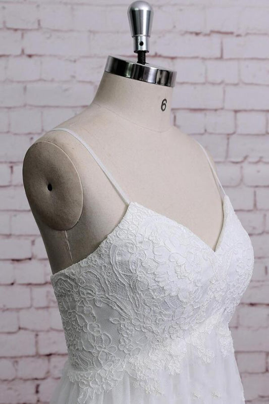 Empire Spaghetti Strap Lace Tulle Wedding Dress