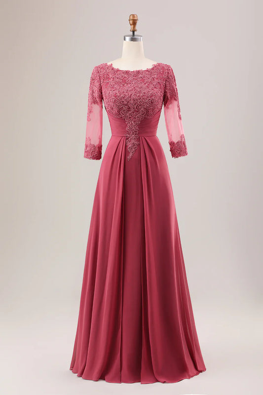 A Line Scoop Neck Chiffon Mother of Bride Dress with Appliques