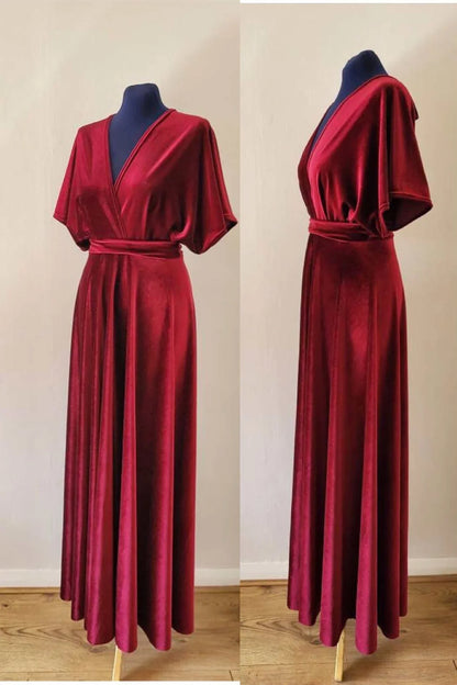 A-line Velvet V-Neck Formal Dresses Long Bridesmaid Dress