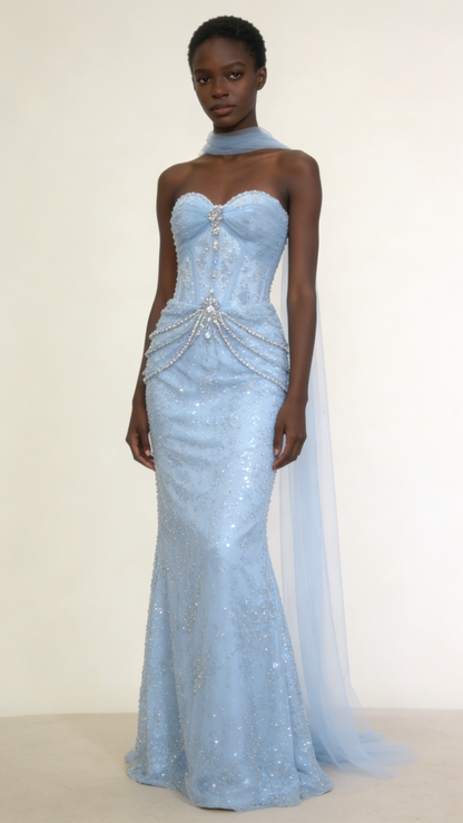 Shiny Prom Dress Sweetheart Pleated Tulle Mermaid Prom Gown Evening Dress Party Dress HZ0319