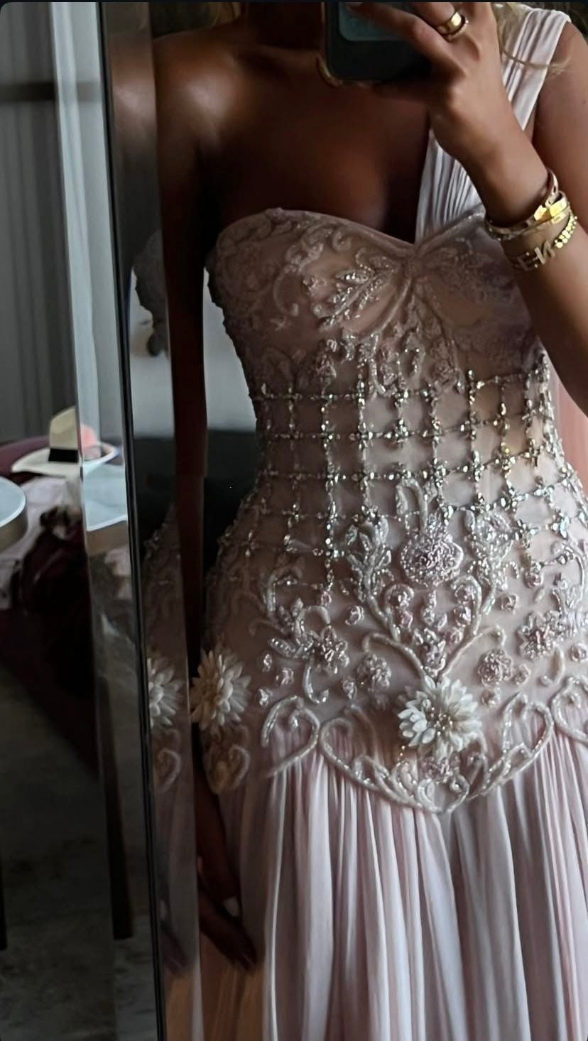 Chiffon Prom Dresses Long with Silver Beaded A Line Wedding Party Outfits