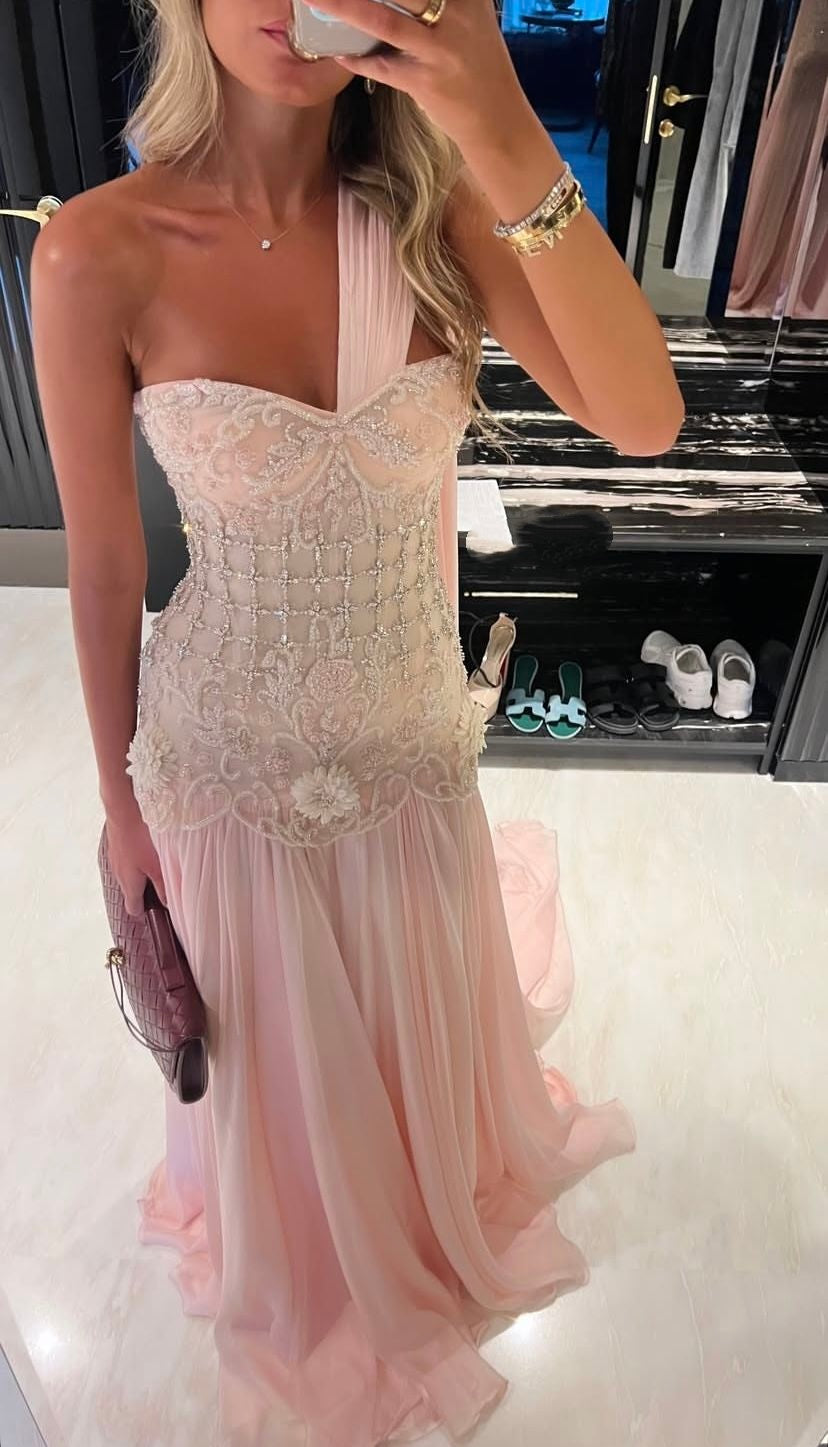 Chiffon Prom Dresses Long with Silver Beaded A Line Wedding Party Outfits