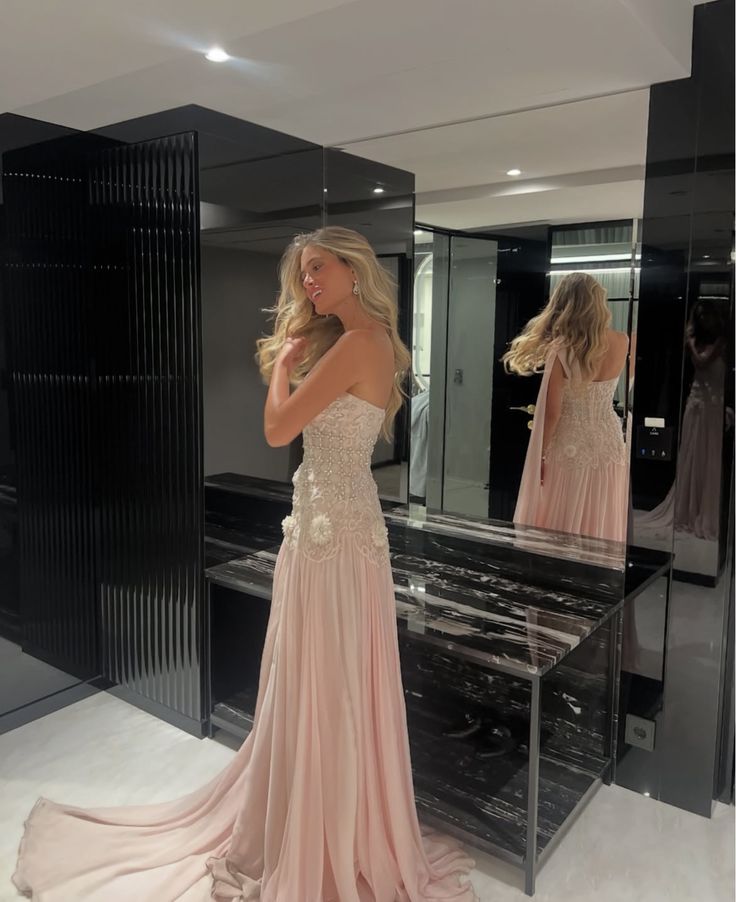 Chiffon Prom Dresses Long with Silver Beaded A Line Wedding Party Outfits