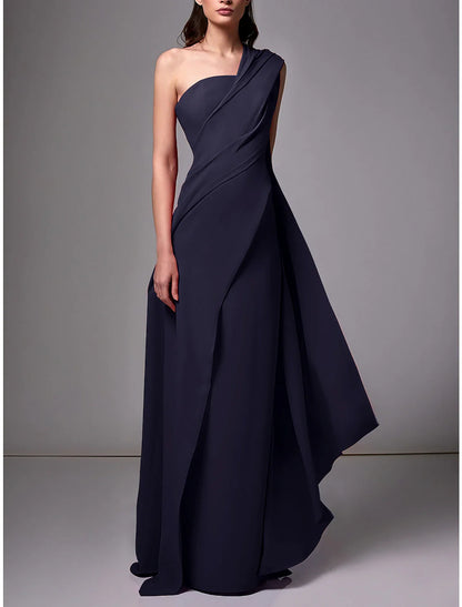 Sheath Evening Gown Red Green Dress Elegant Dress Formal Sweep / Brush Train Sleeveless One Shoulder Chiffon with Pleats Ruched