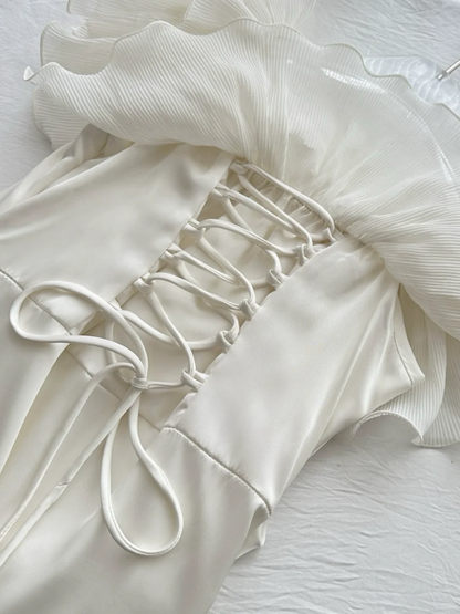 Vintage Ivory Strapless Prom Dress Sheath Ruffled Evening Gown Chiffon Party Dress Long Formal Dress HZ1024