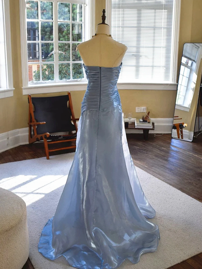 Inspired Blue Strapless Pleated Mermaid Gown Prom Evening Dresses Elegant