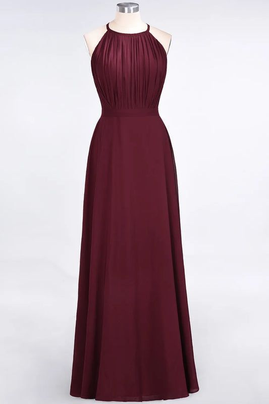 A-Line Chiffon Sleeveless Floor-Length Bridesmaid Dress with Ruffles