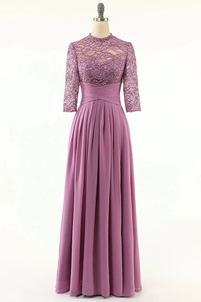 Grape colored chiffon lace long bridal mother dress