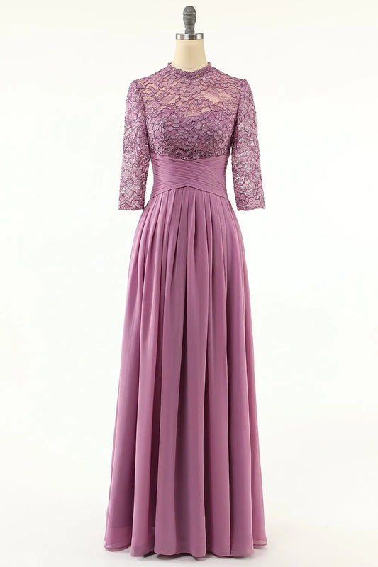 Grape colored chiffon lace long bridal mother dress