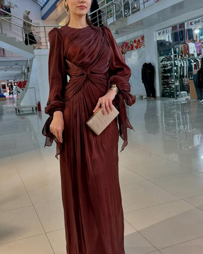 Modest Long Sleeves Sheath Chiffon Elegant Long Formal Party Dress, HZ0319