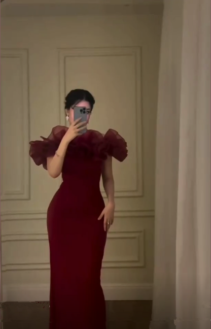 Burgundy Off The Shoulder Sheath Sexy Evening Dress Long Prom Party Dress cc1713