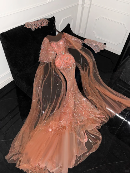 Gorgeous Shiny Orange Beaded Sequined Design Mermaid Prom Dress Evening Dress HZ1024