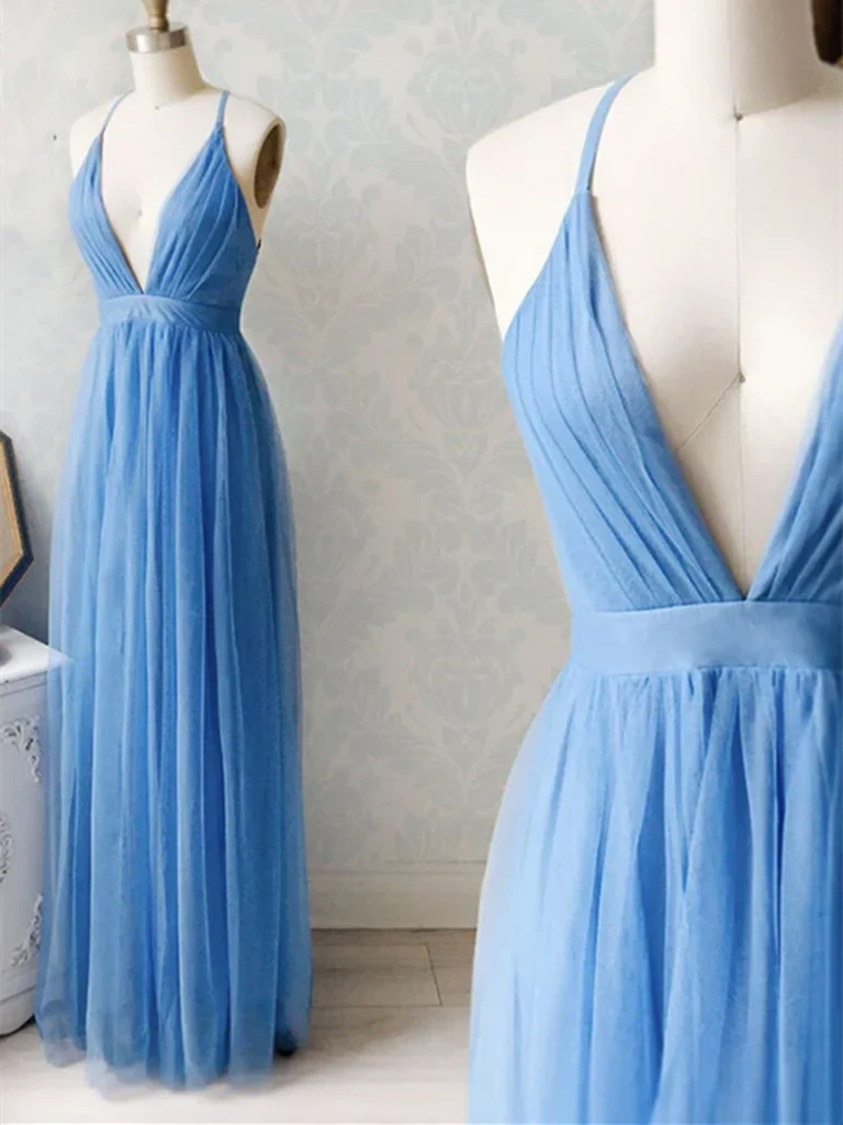 A-line V Neck Chiffon Long Prom Dresses Formal Evening Dresses Bridesmaid Dresses