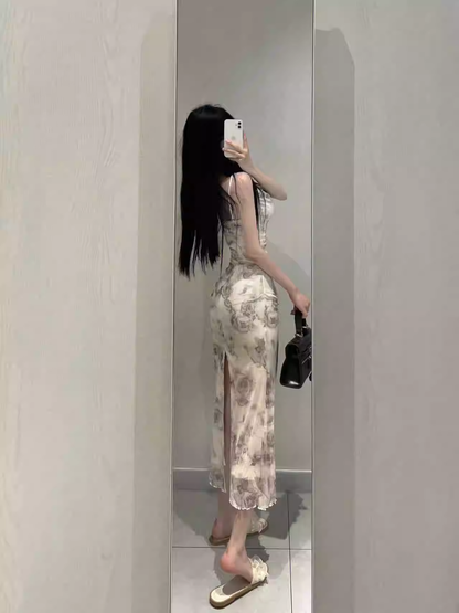 New Fashion Rose Floral Design A-line Sleeveless Spaghetti Strap Dress HZ1024