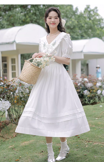 Simple Elegant Floral Design Short Sleeves Women Long Dress HZ1024