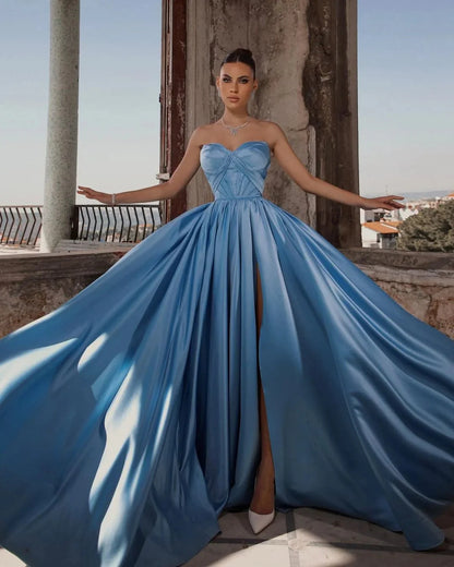 Fabulous Dusty Blue Sweetheart Long Evening Dress Split Online