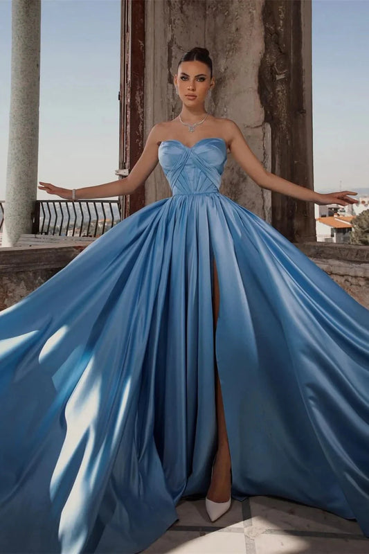 Fabulous Dusty Blue Sweetheart Long Evening Dress Split Online