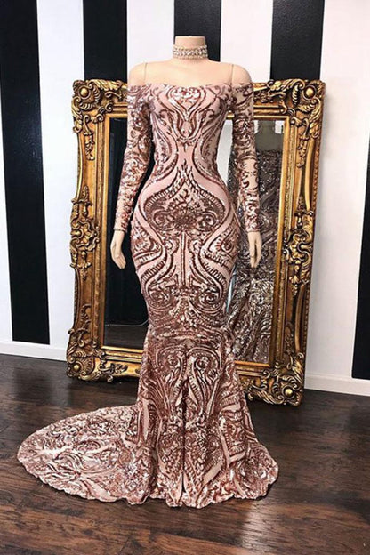 Fabulous Long Sleeve Sequins Mermaid Prom Dresses Black