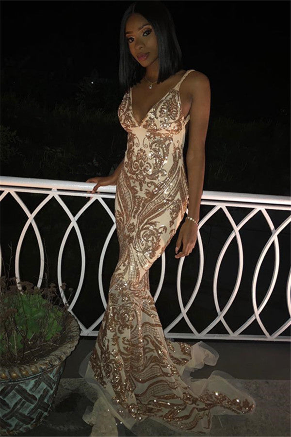 Fashion Sheath Sequins Sleeveless Open Back Prom Dress