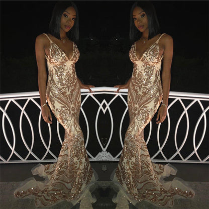 Fashion Sheath Sequins Sleeveless Open Back Prom Dress