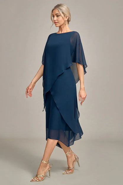 A Line Round Neck Sequin Mother of Bride Dress With Appliques