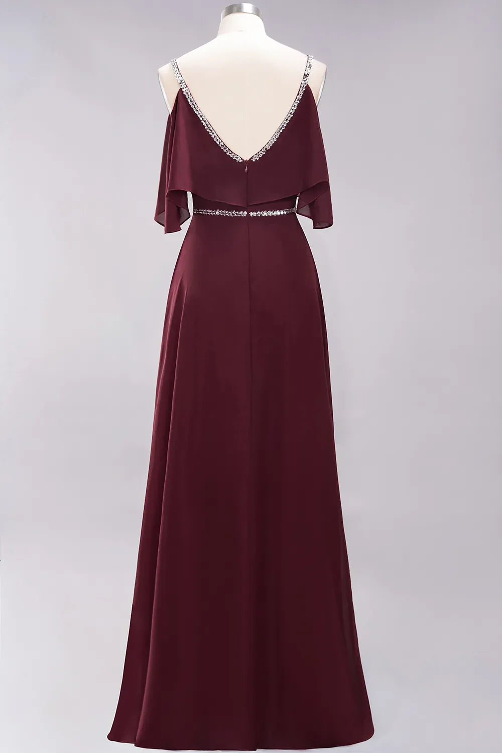 A-line V-Neck Spaghetti Straps Sleeveless Floor-Length Bridesmaid Dresses with