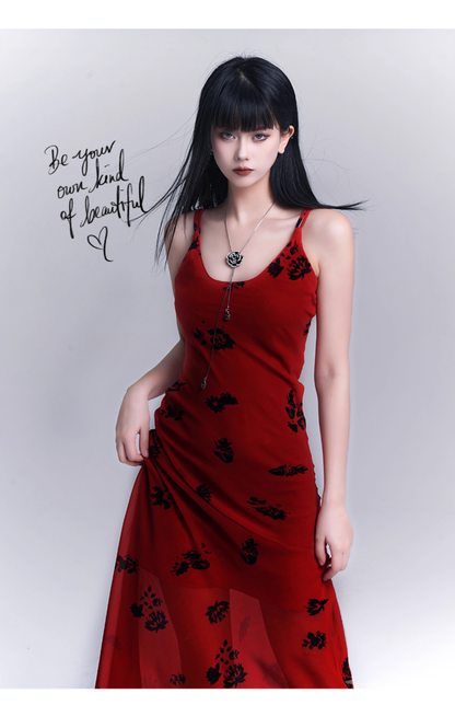 Simple Fashion Floral Pattern Design Spaghetti Strap Dress HZ1024