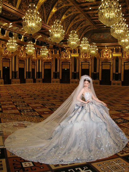 Gorgeous Shiny Beaded Sequined Sweetheart Design A-Line Wedding Dress Ball Gown Prom Dress Evening Dress HZ1024