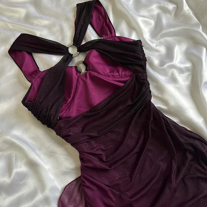 Purple Shiny Elegant Fashion Gradient Strap Long Tulle Ball Gown Evening Dress gh3203