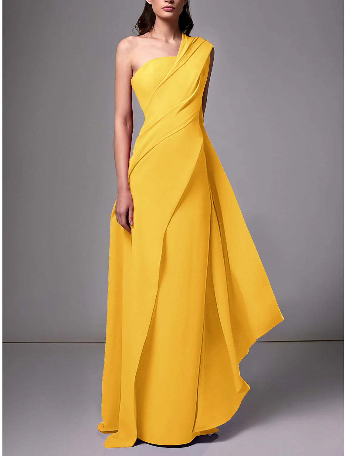 Sheath Evening Gown Red Green Dress Elegant Dress Formal Sweep / Brush Train Sleeveless One Shoulder Chiffon with Pleats Ruched