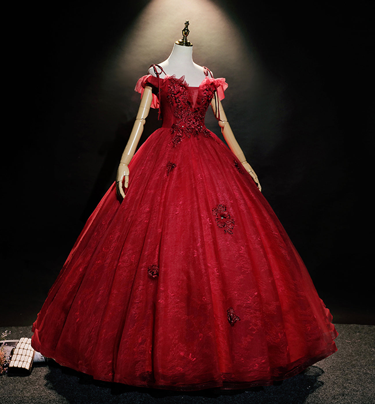 Burgundy lace long ball gown dress formal dress  8618