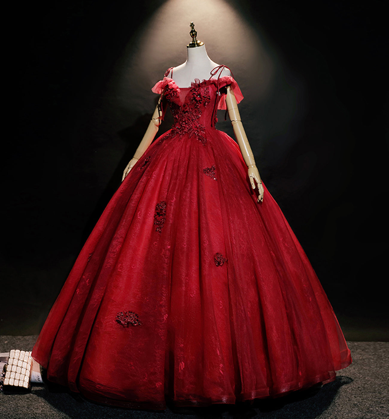 Burgundy lace long ball gown dress formal dress  8618