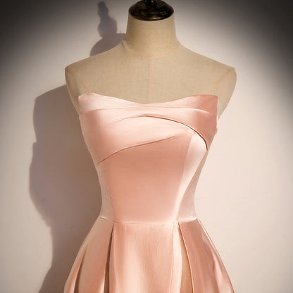 Pink Simple Elegant A-line Long Satin Ball Gown Evening Gown Bridesmaid Dress 8984