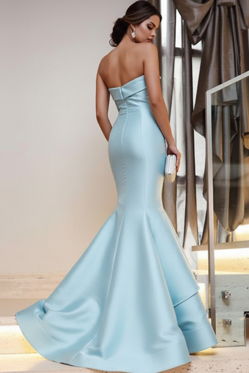 Strapless Mermaid Prom Dress Floor Length Evening Gown