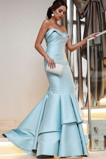 Strapless Mermaid Prom Dress Floor Length Evening Gown