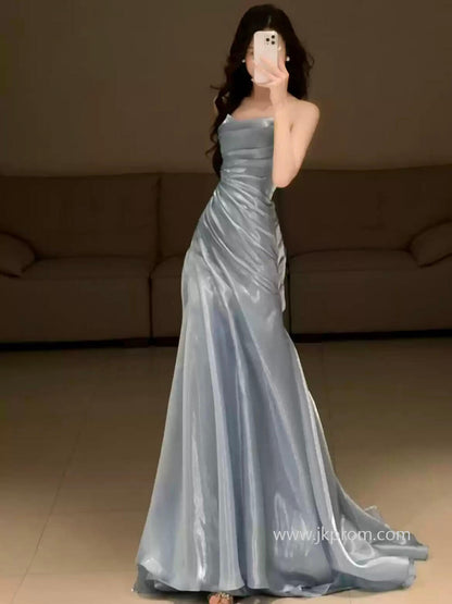 Liquid Satin Formal Evening Gown Floor Length Prom Dress