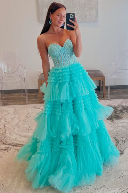 Red Sweetheart Sequins Top Multi-Layers Prom Dress