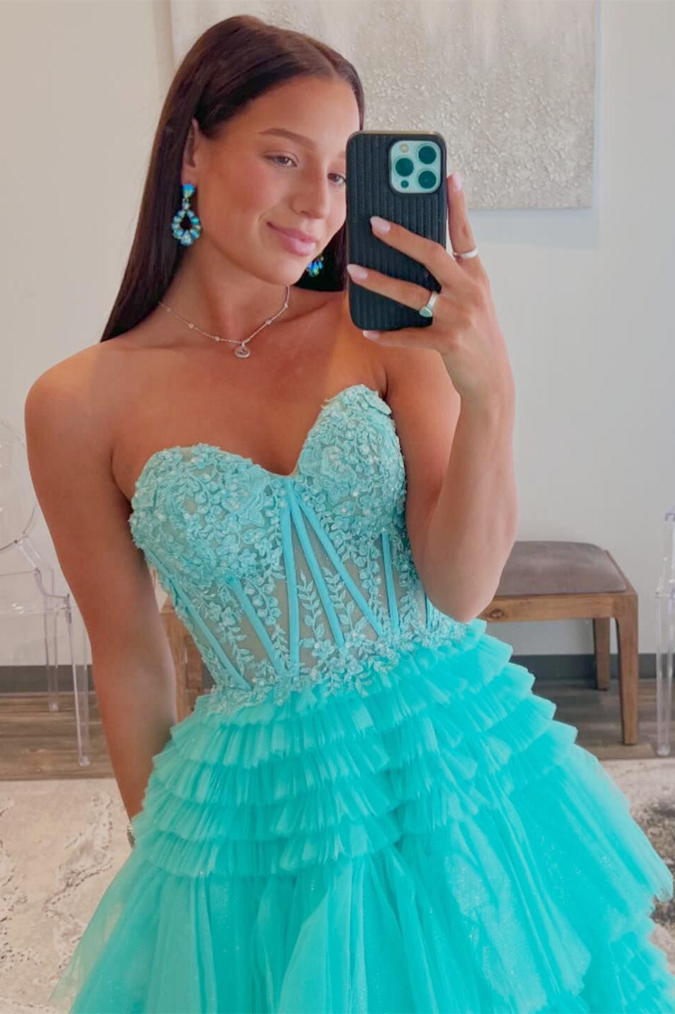 Red Sweetheart Sequins Top Multi-Layers Prom Dress