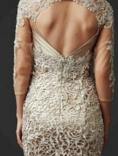 Mermaid / Trumpet Mother of the Bride Dress Wedding Guest Elegant Sweetheart Floor Length Lace 3/4 Length Sleeve with Lace