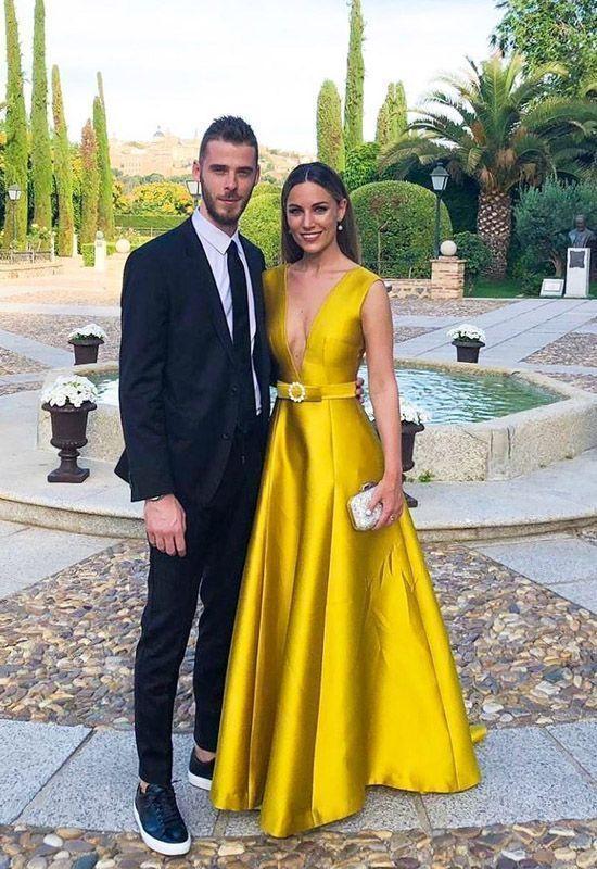 Yellow Split-Front Evening Gown CL001