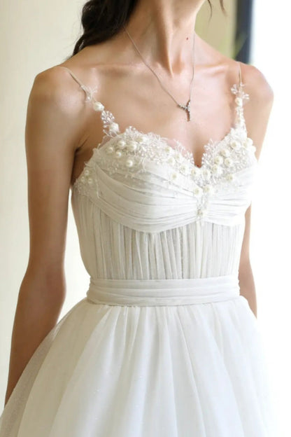 Simple A line Spaghetti Straps White Sleeveless Long Prom Dress Formal Evening Dresses HZ1024