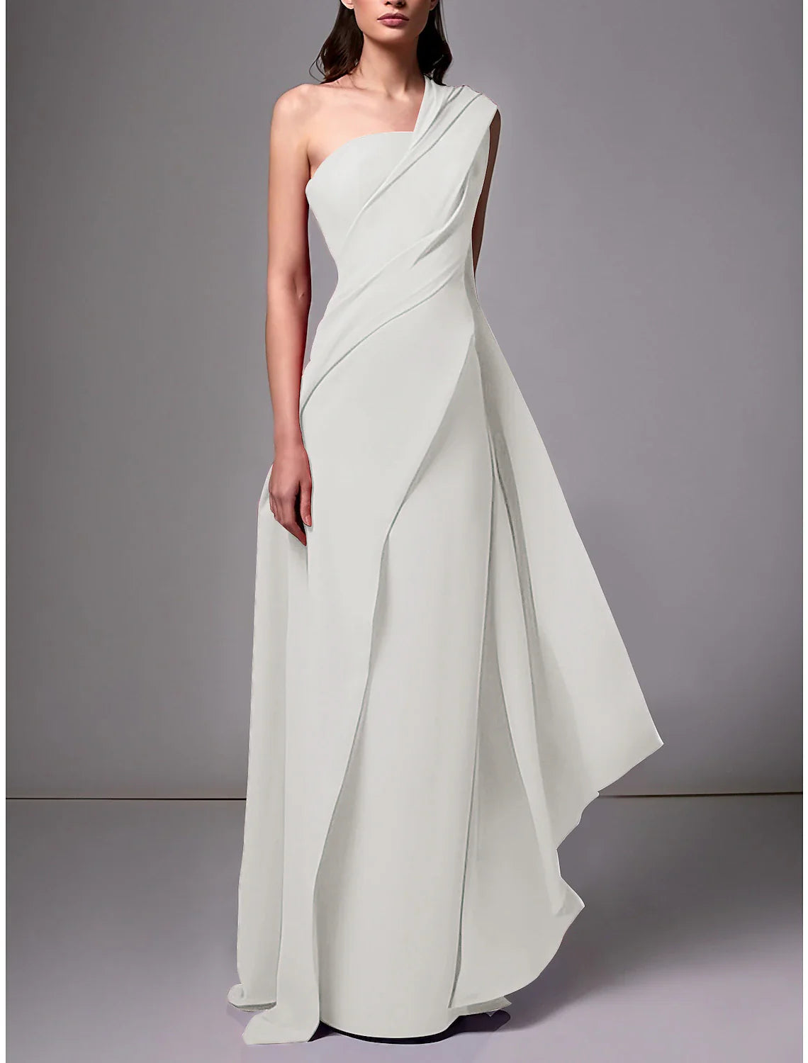 Sheath Evening Gown Red Green Dress Elegant Dress Formal Sweep / Brush Train Sleeveless One Shoulder Chiffon with Pleats Ruched