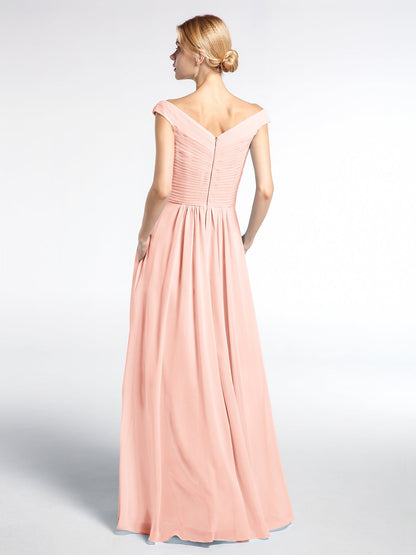 Off shoulder V-neck Maxi Dress with Pockets-Pearl Pink