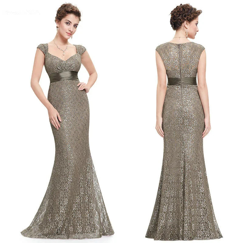 Glamorous Cap Sleeve Lace Mermaid Long Evening Gowns Online