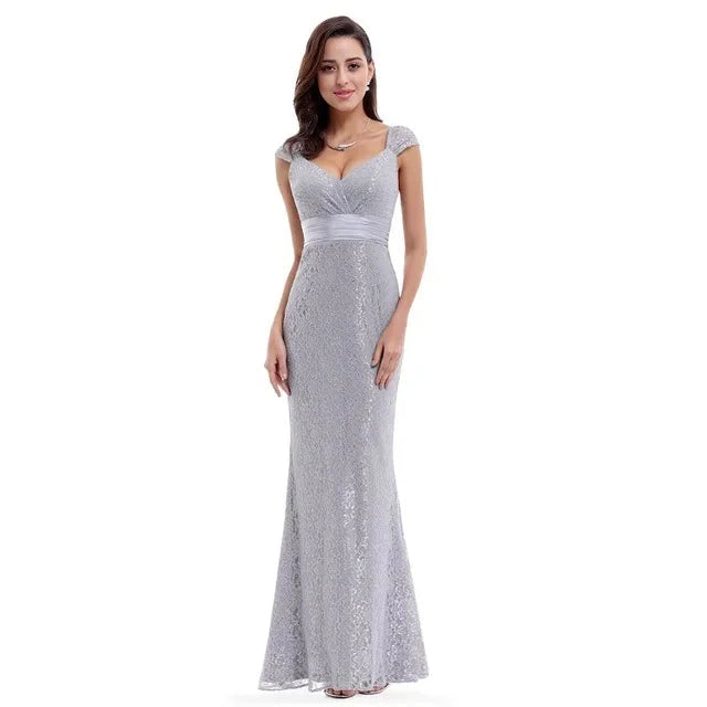 Glamorous Cap Sleeve Lace Mermaid Long Evening Gowns Online