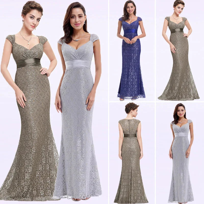 Glamorous Cap Sleeve Lace Mermaid Long Evening Gowns Online